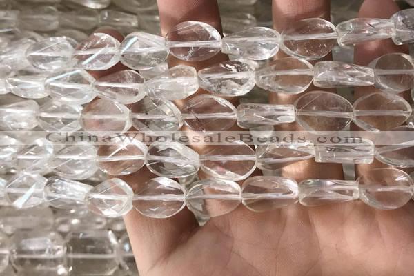 CNC819 15.5 inches 10*14mm twisted & faceted oval white crystal beads