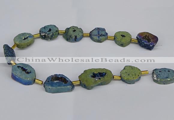 CNG2895 15.5 inches 20*25mm - 25*30mm freeform plated druzy agate beads