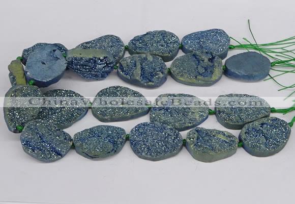 CNG3277 22*30mm - 30*40mm freeform plated druzy agate beads