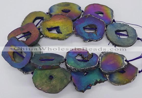 CNG3297 40*45mm - 45*55mm freeform plated druzy agate beads