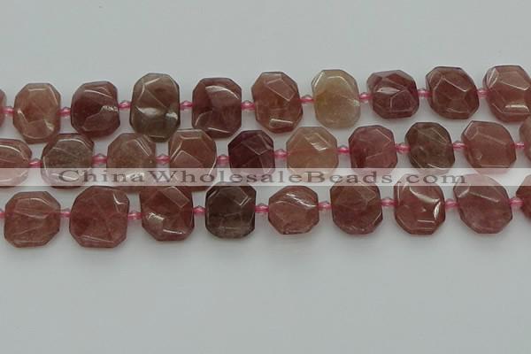 CNG7455 12*16mm - 15*20mm faceted freeform strawberry quartz beads