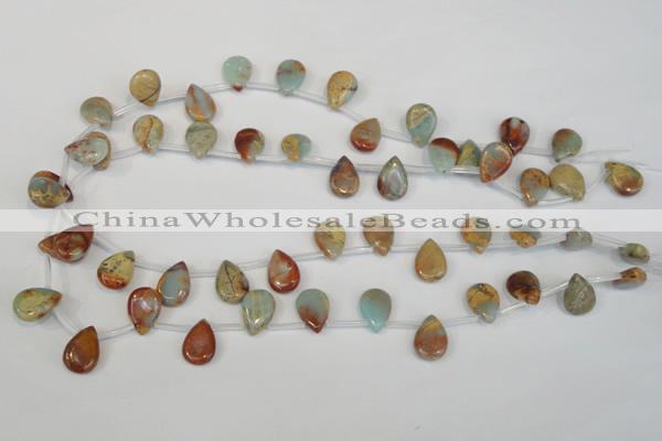 CNS199 Top-drilled 10*14mm flat teardrop natural serpentine jasper beads