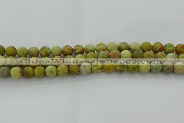 CNS652 15.5 inches 10mm round matte green dragon serpentine jasper beads