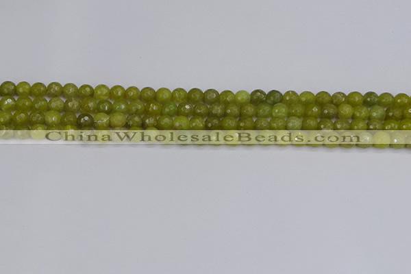 COJ408 15.5 inches 4mm faceted round olive jade beads