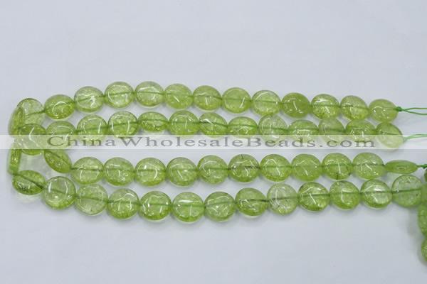 COQ25 16 inches 15mm flat round dyed olive quartz beads wholesale