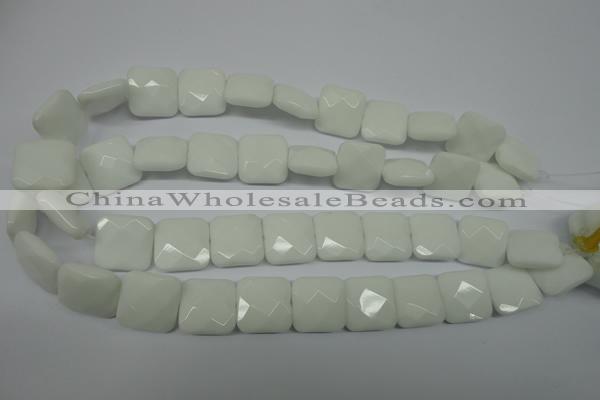 CPB324 15 inches 20*20mm faceted square white porcelain beads