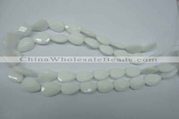 CPB347 15 inches 13*18mm faceted flat teardrop white porcelain beads