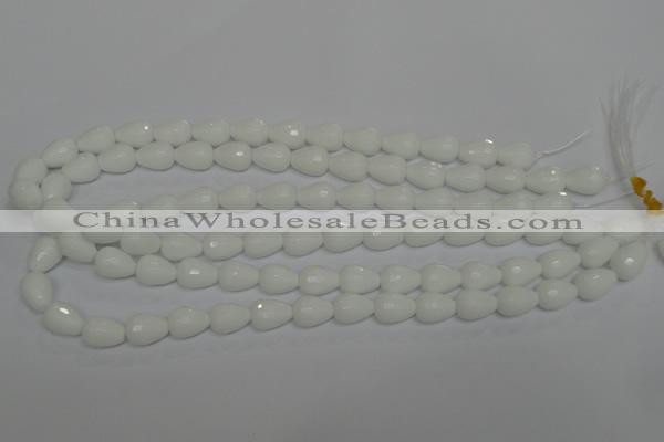 CPB51 15.5 inches 10*14mm faceted teardrop white porcelain beads