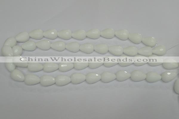 CPB53 15.5 inches 13*18mm faceted teardrop white porcelain beads