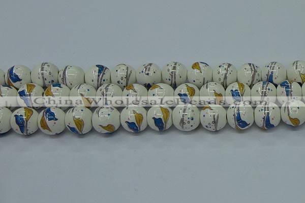 CPB595 15.5 inches 14mm round Painted porcelain beads