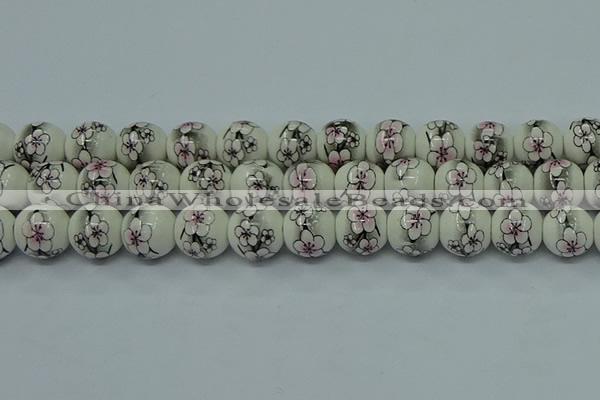 CPB604 15.5 inches 12mm round Painted porcelain beads