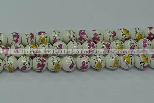 CPB695 15.5 inches 14mm round Painted porcelain beads