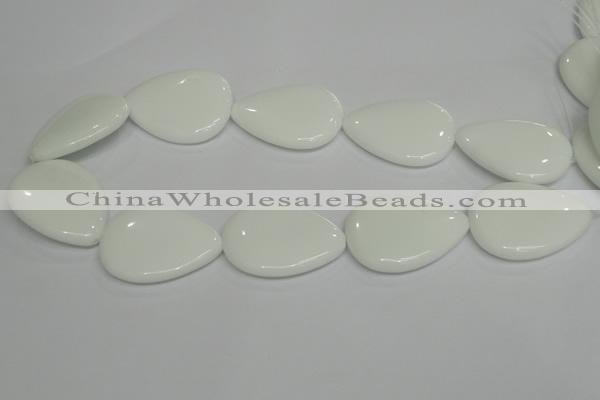 CPB94 15.5 inches 30*40mm flat teardrop white porcelain beads wholesale