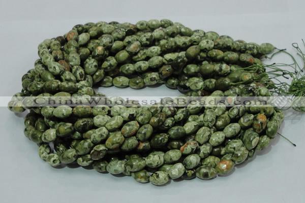 CPS10 15.5 inches 8*12mm rice green peacock stone beads wholesale