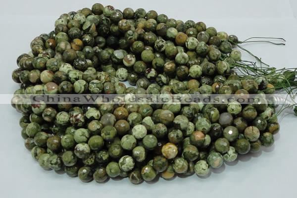 CPS58 15.5 inches 12mm faceted round green peacock stone beads