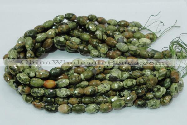 CPS68 15.5 inches 10*15mm faceted rice green peacock stone beads