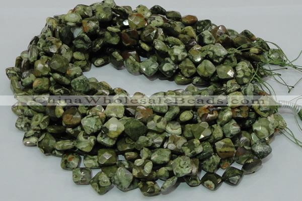 CPS73 15.5 inches 12*12mm faceted rhombic green peacock stone beads