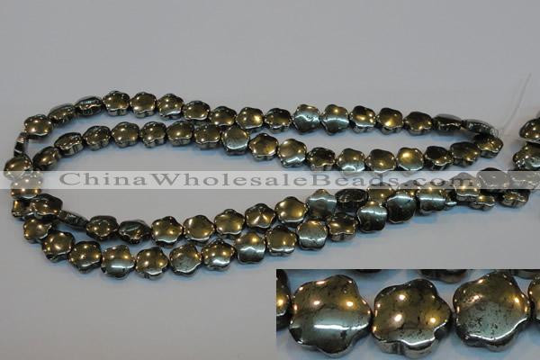 CPY162 15.5 inches 12mm carved flower pyrite gemstone beads wholesale