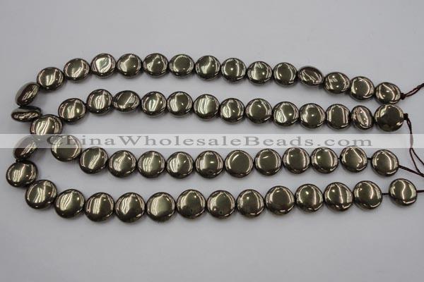 CPY223 15.5 inches 14mm flat round pyrite gemstone beads wholesale