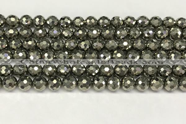 CPY267 15.5 inches 8mm round faceted pyrite gemstone beads