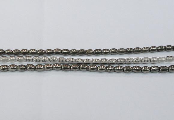 CPY597 15.5 inches 6*8mm rice pyrite gemstone beads wholesale