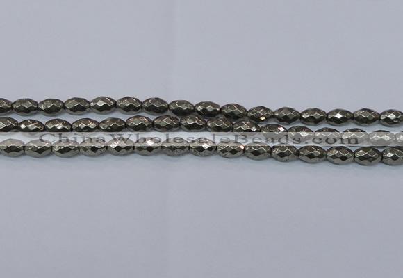 CPY603 15.5 inches 8*12mm faceted rice pyrite gemstone beads