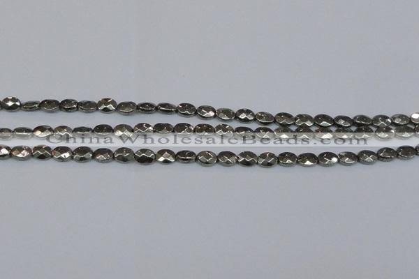 CPY630 15.5 inches 6*8mm faceted oval pyrite gemstone beads