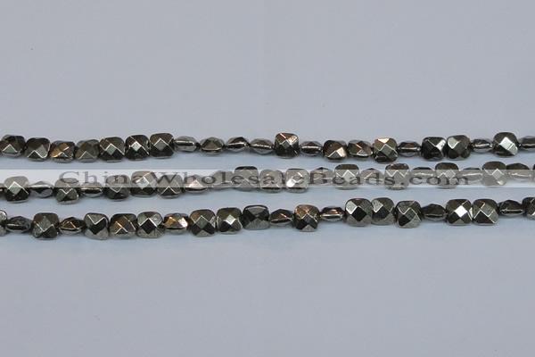 CPY635 15.5 inches 8*8mm faceted square pyrite gemstone beads