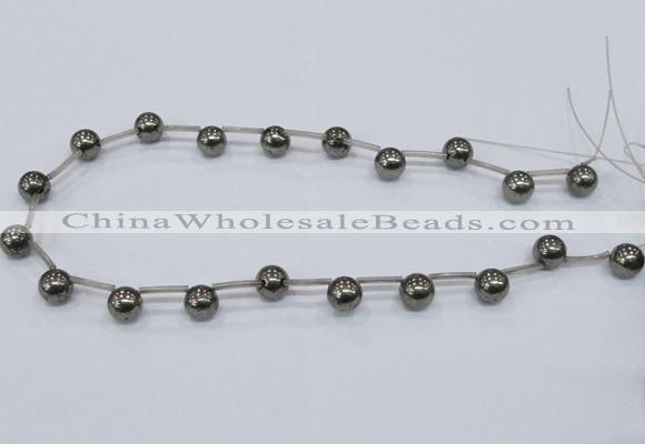 CPY665 Top drilled 10mm round pyrite gemstone beads wholesale