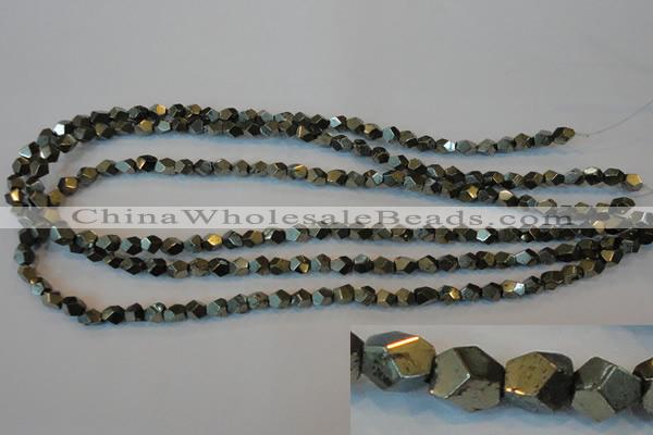 CPY76 15.5 inches 5-6mm faceted nuggets pyrite gemstone beads