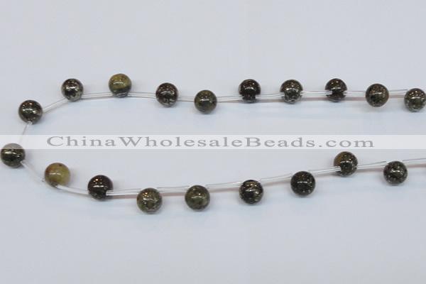 CPY782 Top drilled 10mm round pyrite gemstone beads wholesale