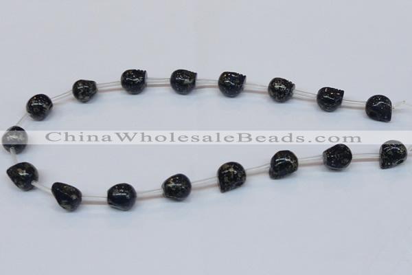 CPY789 Top drilled 12mm carved skull pyrite gemstone beads