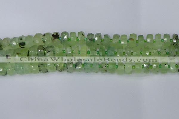 CRB1352 15.5 inches 6*12mm faceted rondelle green rutilated quartz beads