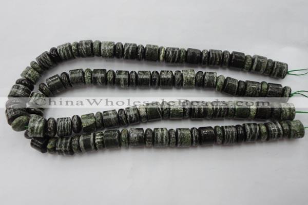 CRB136 15.5 inches 6*12mm & 10*12mm rondelle green silver line jasper beads