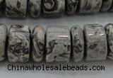 CRB196 15.5 inches 6*18mm – 13*18mm rondelle grey picture jasper beads