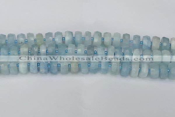 CRB804 15.5 inches 8*14mm faceted rondelle aquamarine beads