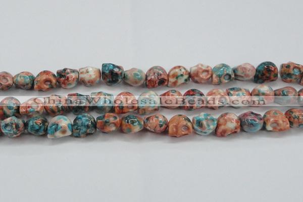 CRF361 15.5 inches 11*12mm skull dyed rain flower stone beads