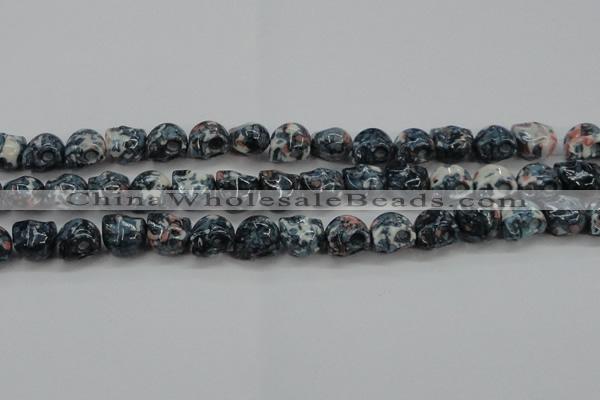 CRF366 15.5 inches 11*12mm skull dyed rain flower stone beads