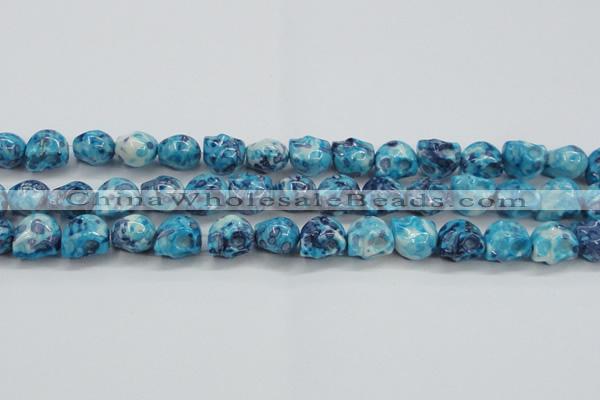 CRF370 15.5 inches 11*12mm skull dyed rain flower stone beads