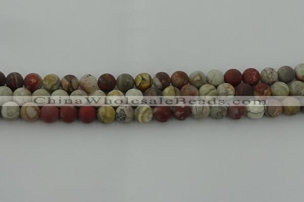 CRO1092 15.5 inches 8mm round matte laguna lace agate beads