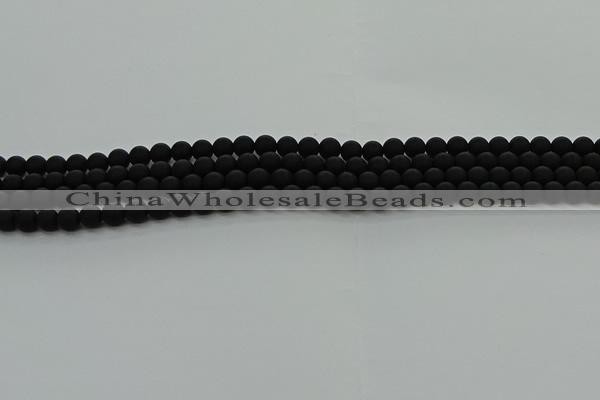 CRO1130 15.5 inches 4mm round matte black agate gemstone beads