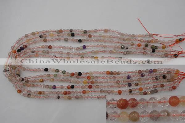 CRU400 15.5 inches 4mm faceted round Multicolor rutilated quartz beads