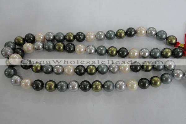 CSB1086 15.5 inches 12mm round mixed color shell pearl beads