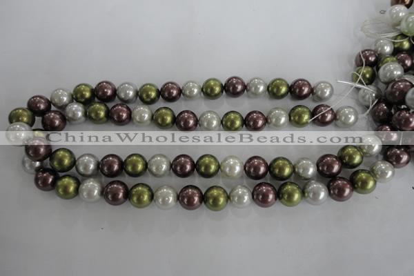 CSB1089 15.5 inches 12mm round mixed color shell pearl beads