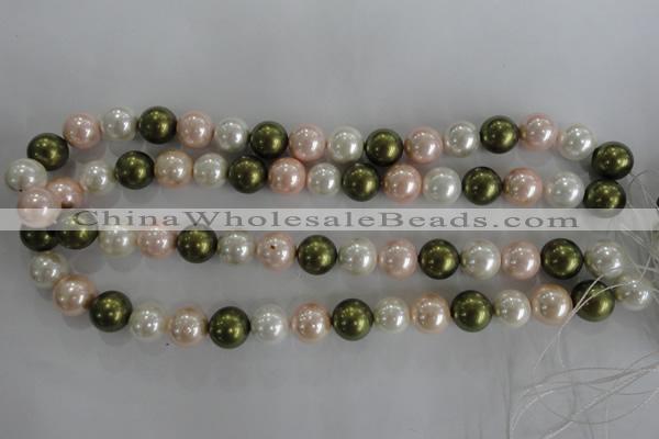 CSB1109 15.5 inches 12mm round mixed color shell pearl beads