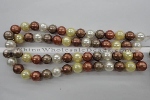 CSB1132 15.5 inches 14mm round mixed color shell pearl beads