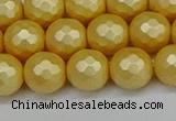 CSB1813 15.5 inches 10mm faceetd round matte shell pearl beads