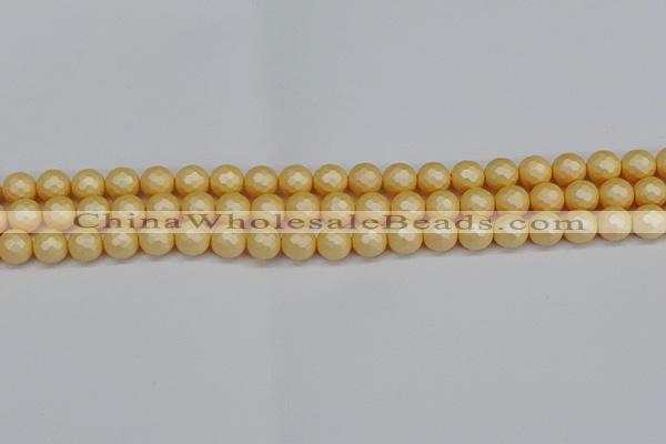 CSB1821 15.5 inches 6mm faceetd round matte shell pearl beads