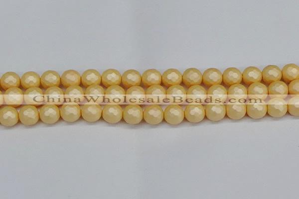 CSB1824 15.5 inches 12mm faceetd round matte shell pearl beads