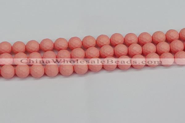 CSB1854 15.5 inches 12mm faceetd round matte shell pearl beads